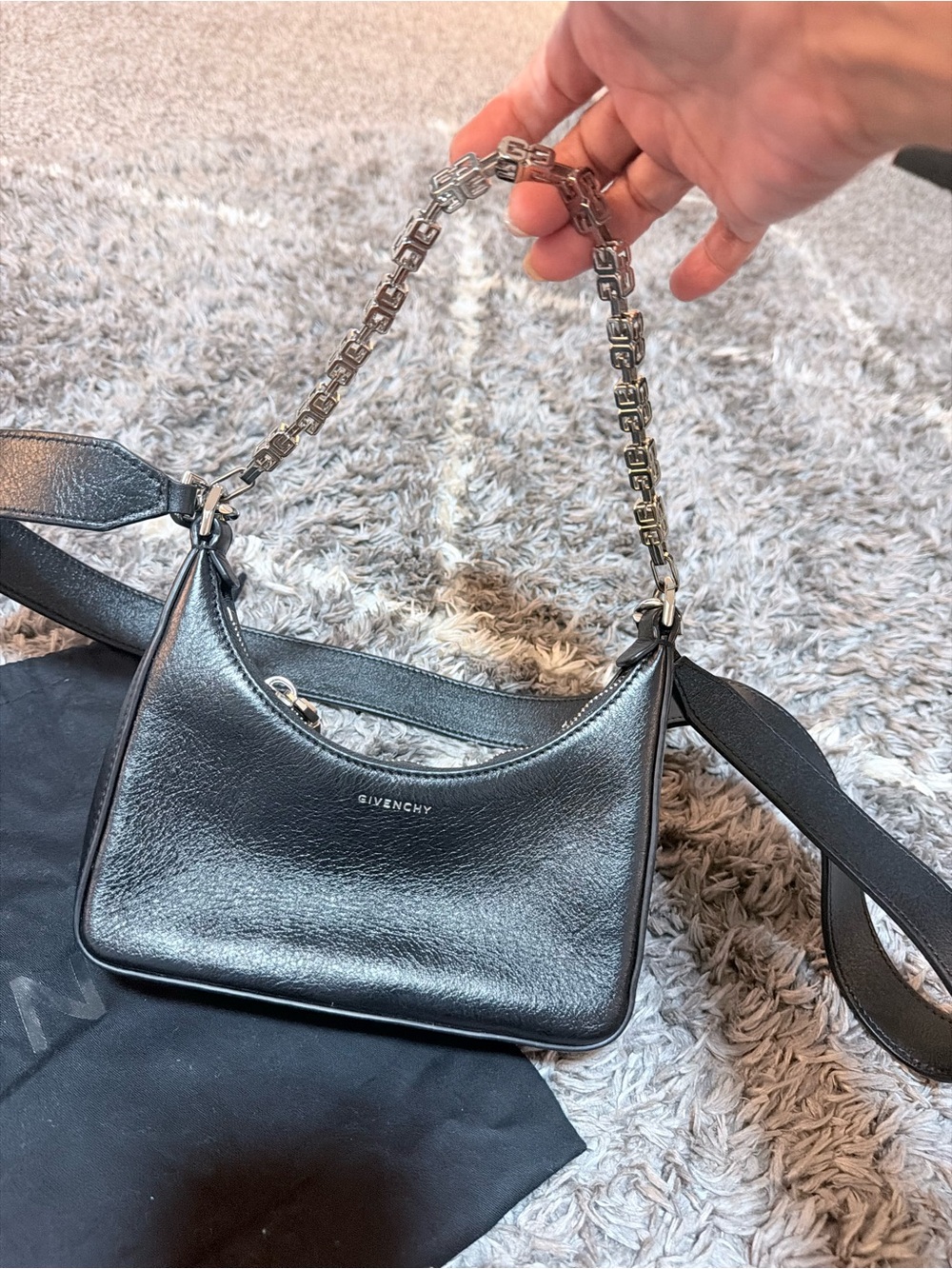 Givenchy Black Leather Shoulder Bag with Silver Chain